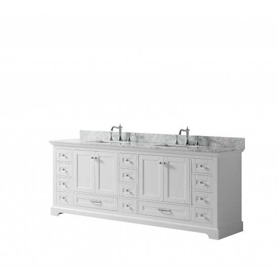 Dukes 84" White Double Vanity, White Carrara Marble Top, White Square Sinks and no Mirror