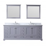 Dukes 84" Dark Grey Double Vanity, White Carrara Marble Top, White Square Sinks and 34" Mirrors