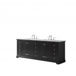 Dukes 84" Espresso Double Vanity, White Carrara Marble Top, White Square Sinks and no Mirror