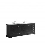 Dukes 84" Espresso Double Vanity, White Carrara Marble Top, White Square Sinks and no Mirror