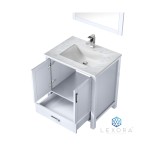 Jacques 30" White Single Vanity, White Carrara Marble Top, White Square Sink and 28" Mirror