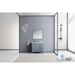 Jacques 36" Dark Grey Single Vanity, White Carrara Marble Top, White Square Sink and 34" Mirror - Left Version