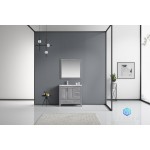 Jacques 36" Distressed Grey Single Vanity, White Carrara Marble Top, White Square Sink and 34" Mirror - Left Version