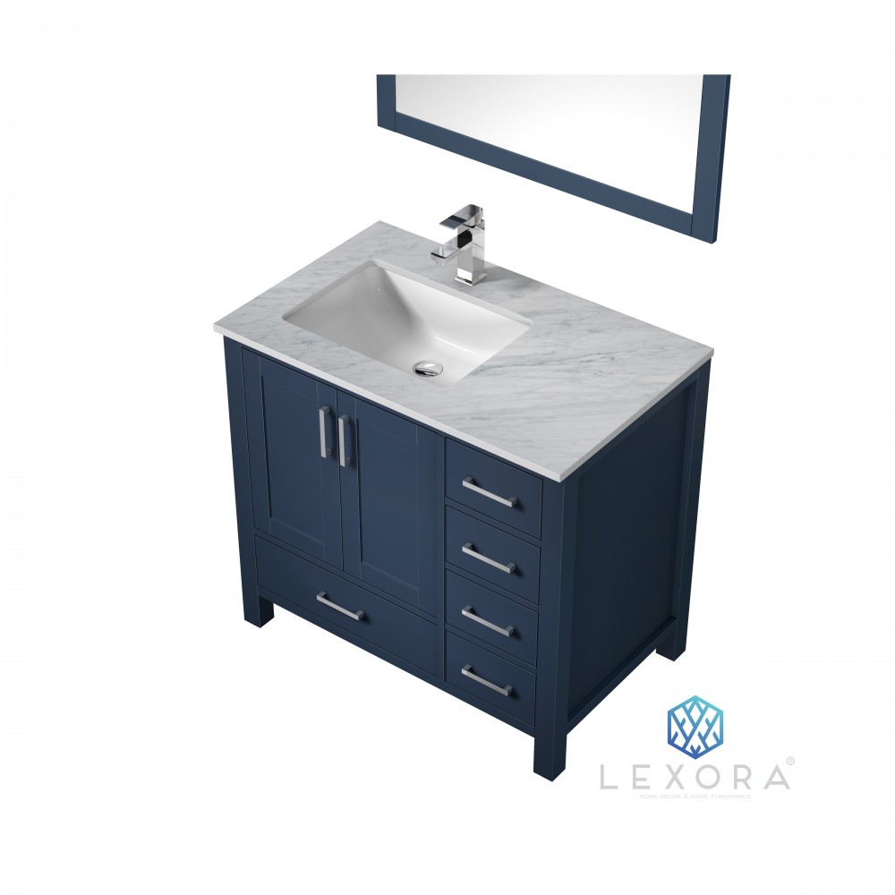 36 In Navy Blue Single Vanity Set With, 36 White Bathroom Vanity With Carrara Marble Top