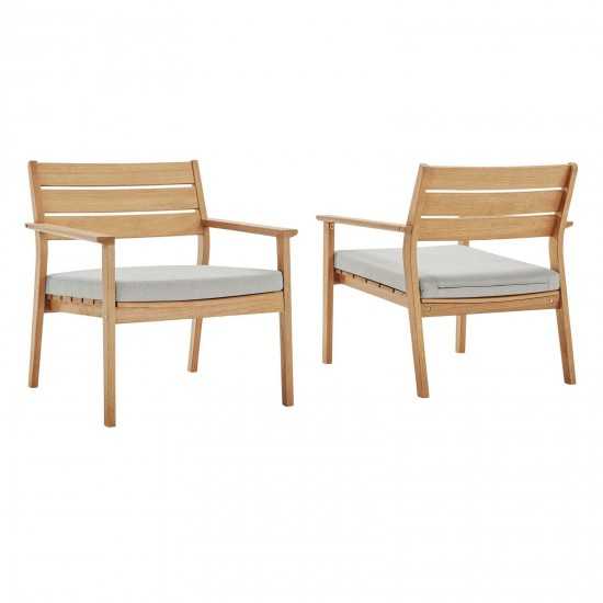 Breton Outdoor Patio Ash Wood Armchair Set of 2