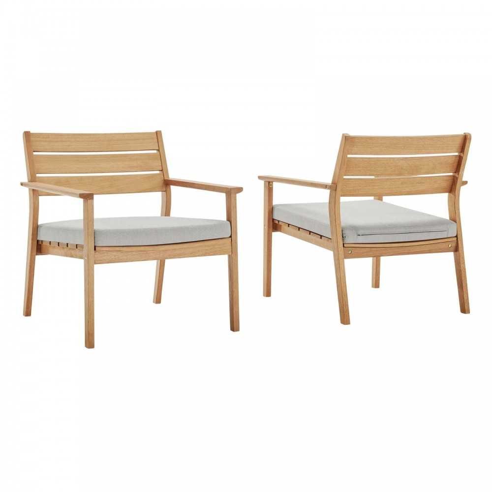 Breton Outdoor Patio Ash Wood Armchair Set of 2