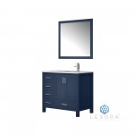 Jacques 36" Navy Blue Single Vanity, White Carrara Marble Top, White Square Sink and 34" Mirror - Right Version