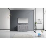 Jacques 60" Distressed Grey Double Vanity, White Carrara Marble Top, White Square Sinks and 58" Mirror