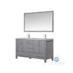 Jacques 60" Distressed Grey Double Vanity, White Carrara Marble Top, White Square Sinks and 58" Mirror