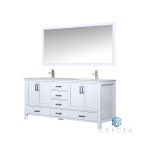 Jacques 72" White Double Vanity, White Carrara Marble Top, White Square Sinks and 70" Mirror