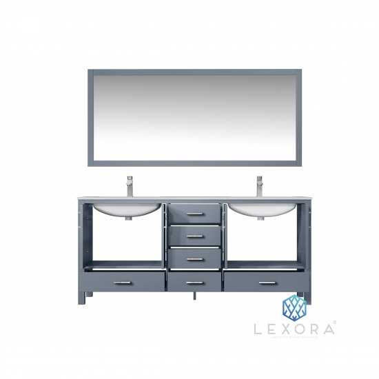 Jacques 72" Dark Grey Double Vanity, White Carrara Marble Top, White Square Sinks and 70" Mirror