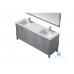 Jacques 72" Distressed Grey Double Vanity, White Carrara Marble Top, White Square Sinks and 70" Mirror