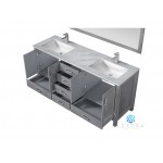 Jacques 72" Distressed Grey Double Vanity, White Carrara Marble Top, White Square Sinks and 70" Mirror