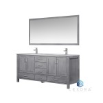 Jacques 72" Distressed Grey Double Vanity, White Carrara Marble Top, White Square Sinks and 70" Mirror