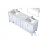 Jacques 80" White Double Vanity, White Carrara Marble Top, White Square Sinks and 30" Mirrors