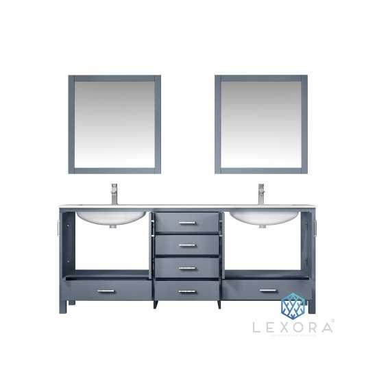 Jacques 80" Dark Grey Double Vanity, White Carrara Marble Top, White Square Sinks and 30" Mirrors