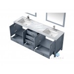 Jacques 80" Dark Grey Double Vanity, White Carrara Marble Top, White Square Sinks and 30" Mirrors