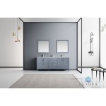 Jacques 80" Dark Grey Double Vanity, White Carrara Marble Top, White Square Sinks and 30" Mirrors