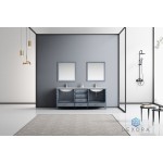 Jacques 80" Dark Grey Double Vanity, White Carrara Marble Top, White Square Sinks and 30" Mirrors