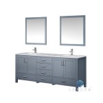 Jacques 80" Dark Grey Double Vanity, White Carrara Marble Top, White Square Sinks and 30" Mirrors