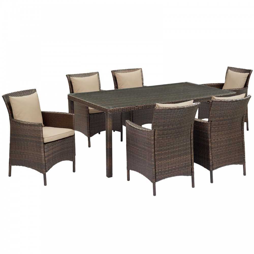 Conduit 7 Piece Outdoor Patio Wicker Rattan Dining Set