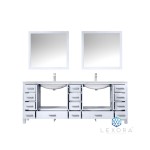 Jacques 84" White Double Vanity, White Carrara Marble Top, White Square Sinks and 34" Mirrors