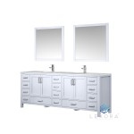 Jacques 84" White Double Vanity, White Carrara Marble Top, White Square Sinks and 34" Mirrors