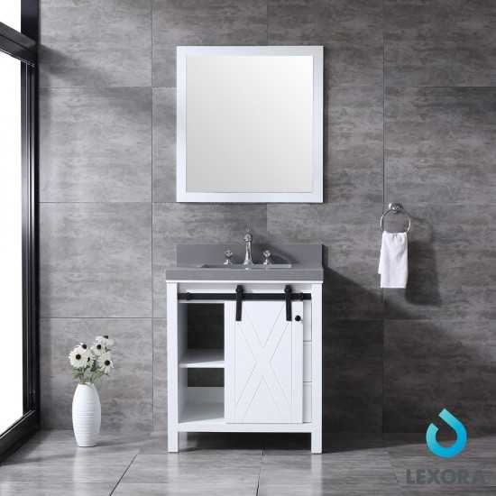 Marsyas 30" White Single Vanity, Grey Quartz Top, White Square Sink and 28" Mirror