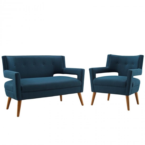 Sheer Upholstered Fabric Loveseat and Armchair Set