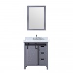 Marsyas 30" Dark Grey Single Vanity, White Carrara Marble Top, White Square Sink and 28" Mirror