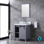 Marsyas 30" Dark Grey Single Vanity, White Carrara Marble Top, White Square Sink and 28" Mirror