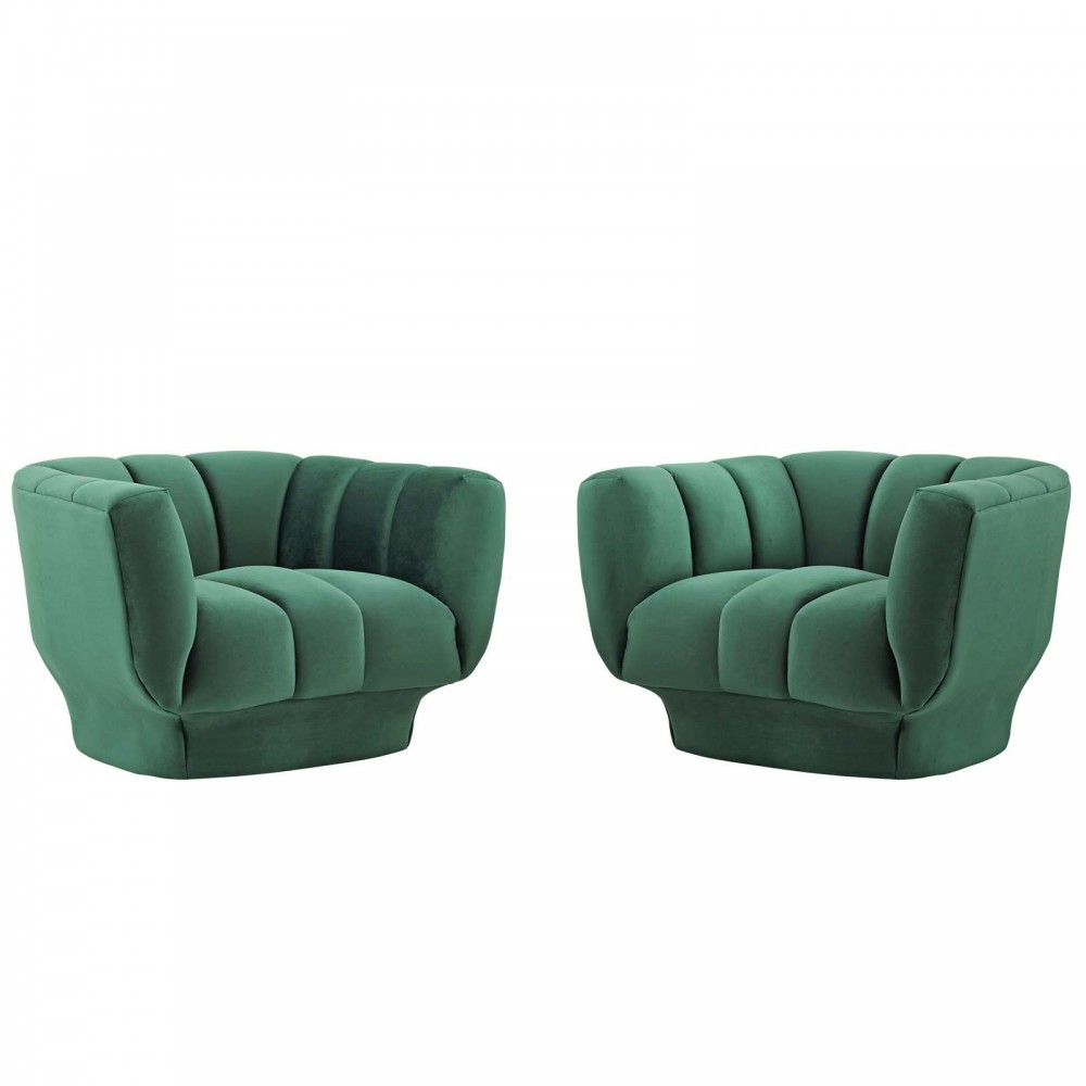 Entertain Vertical Channel Tufted Performance Velvet Armchair Set of 2