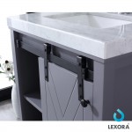 Marsyas 30" Dark Grey Single Vanity, White Carrara Marble Top, White Square Sink and 28" Mirror