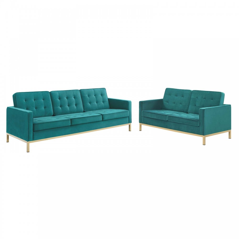 Loft Gold Stainless Steel Leg Performance Velvet Sofa and Loveseat Set Loft Gold Stainless Steel Leg Performance Velvet Sofa and Loveseat Set