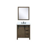 Marsyas 30" Rustic Brown Single Vanity, White Quartz Top, White Square Sink and 28" Mirror