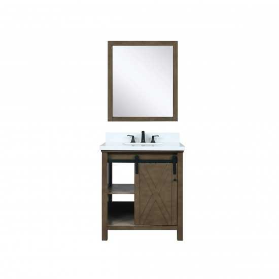 Marsyas 30" Rustic Brown Single Vanity, White Quartz Top, White Square Sink and 28" Mirror