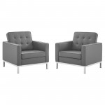 Loft Tufted Upholstered Faux Leather Armchair Set of 2