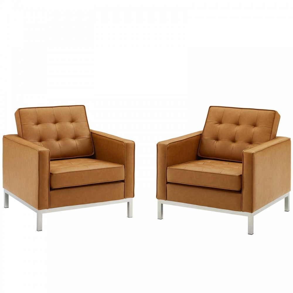 Loft Tufted Upholstered Faux Leather Armchair Set of 2