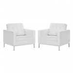 Loft Tufted Upholstered Faux Leather Armchair Set of 2