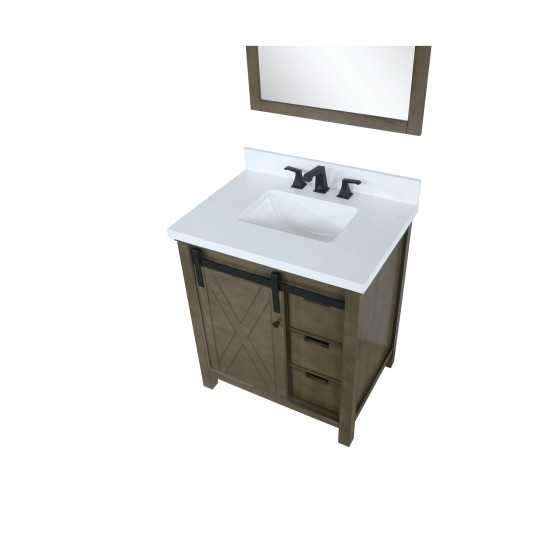 Marsyas 30" Rustic Brown Single Vanity, White Quartz Top, White Square Sink and 28" Mirror