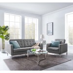 Loft Tufted Upholstered Faux Leather Loveseat and Armchair Set