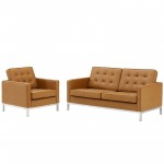 Loft Tufted Upholstered Faux Leather Loveseat and Armchair Set