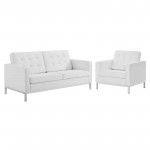 Loft Tufted Upholstered Faux Leather Loveseat and Armchair Set