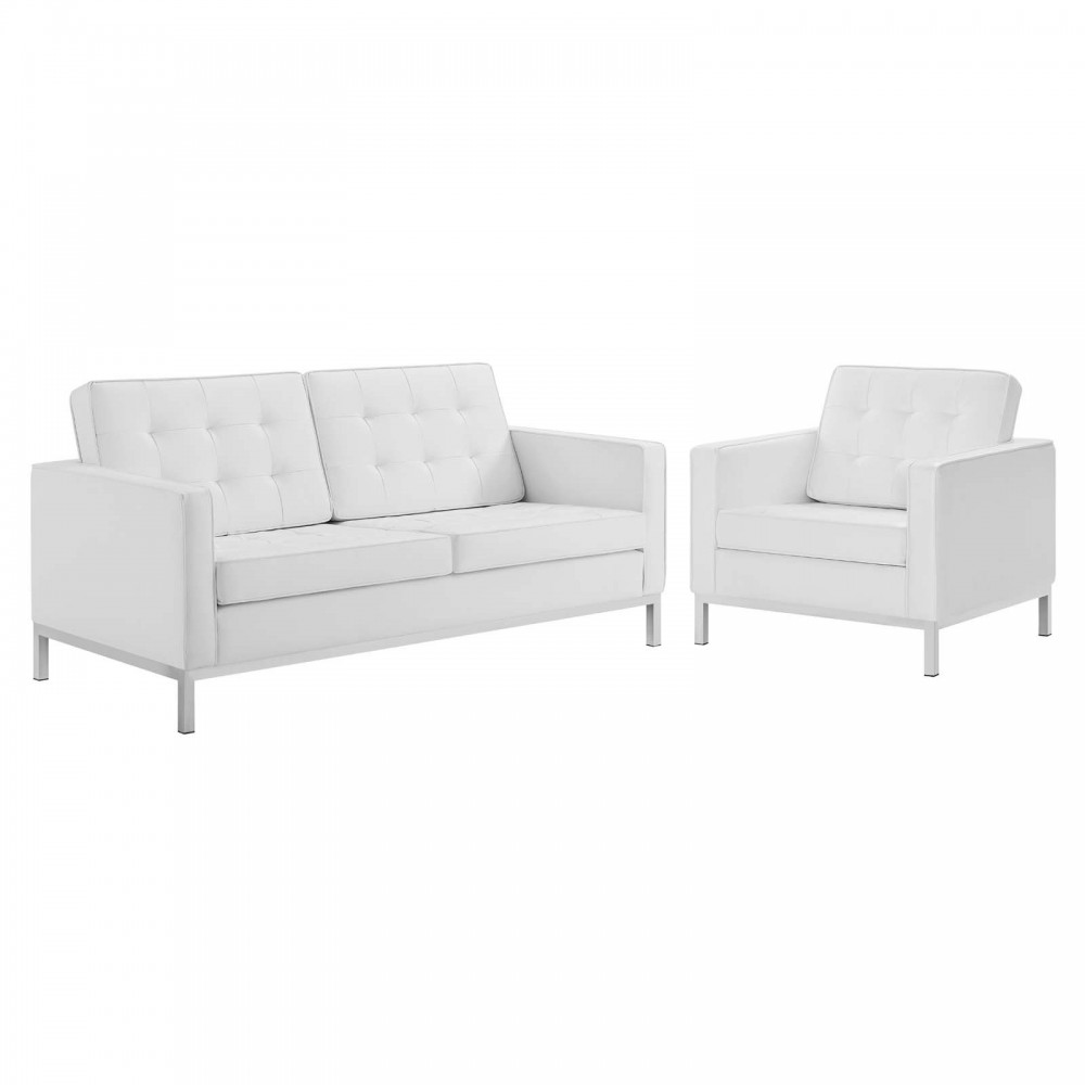 Loft Tufted Upholstered Faux Leather Loveseat and Armchair Set