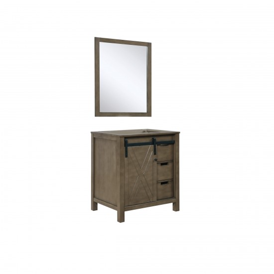 Marsyas 30" Rustic Brown Single Vanity, no Top and 28" Mirror