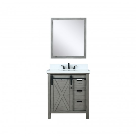 Marsyas 30" Ash Grey Single Vanity, White Quartz Top, White Square Sink and 28" Mirror