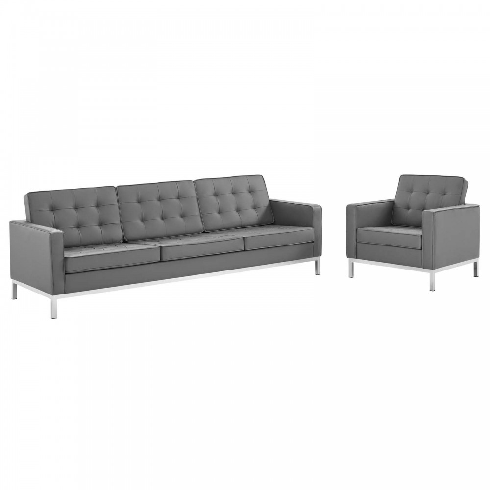 Loft Tufted Upholstered Faux Leather Sofa and Armchair Set Loft Tufted Upholstered Faux Leather Sofa and Armchair Set