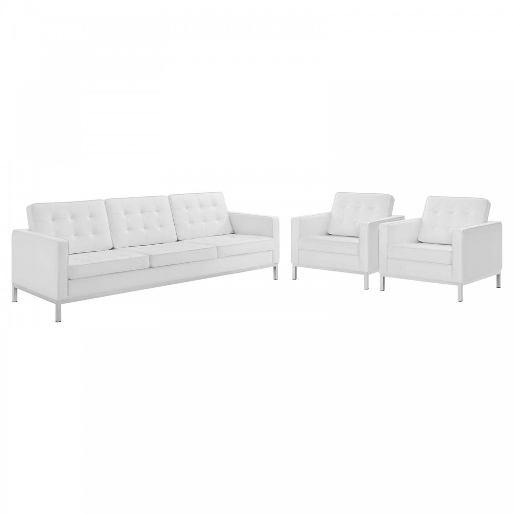 Loft 3 Piece Tufted Upholstered Faux Leather Set