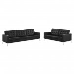 Loft Tufted Upholstered Faux Leather Sofa and Loveseat Set