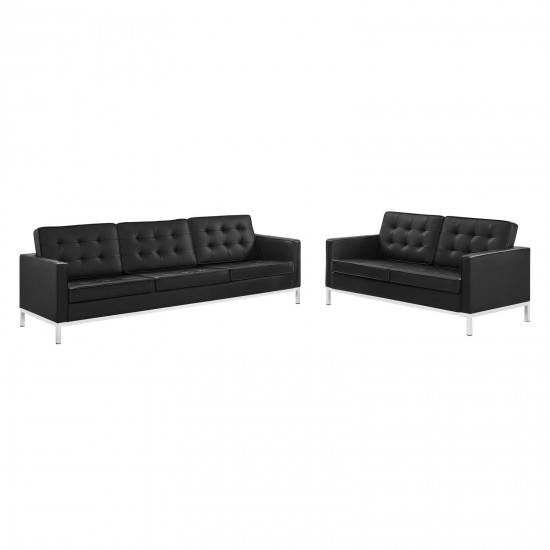 Loft Tufted Upholstered Faux Leather Sofa and Loveseat Set